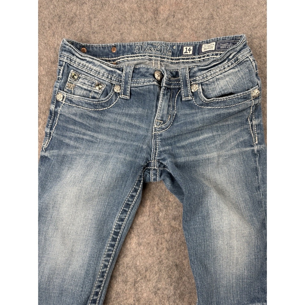 Miss Me Girls Stretch Embellished Bermuda Blue Denim Jean Shorts Size 14 JK5415M - Picture 2 of 9